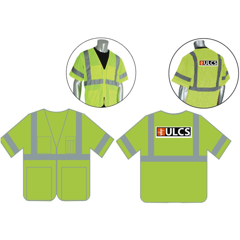 XL CLASS 3 HI-VIS YEL MESH SAFETY VEST W/ ZIPPER CLOSURE W/ UCLS LOGO 3C-1L )1 MIXED COLOR)