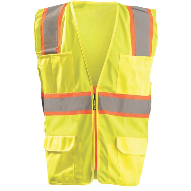 SM YEL CLS-2 SOLID FRONT/MESH BACK VEST W/2 INNER & 2 OUTER POCKETS