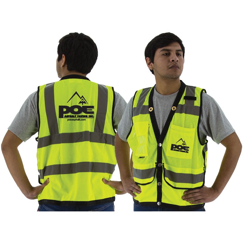 5-XL CLS 2 HI-VIS YELLOW HEAVY DUTY VEST W/ POE ASPHALT LOGO (1C - 2L)