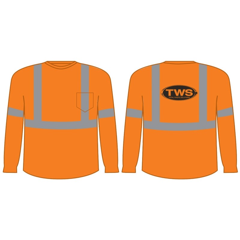 M CLS 3 HI-VIS ORANGE LONG SLEEVE SHIRT W/ TOTAL WASTRE SOLUTIONS LOGO 1C 1L
