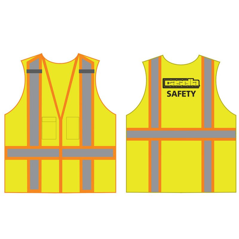 2X-5X CLS-2 HI-VIS YEL EXPANDABLE BRKWYVEST W/ TWO-TONE STRIPE W/ CASELLA SAFETY LOGO 1C 1L