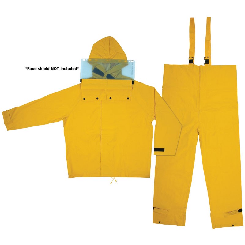 Hydroblast Suit, .35mm PVC/Polyester, Jacket w/ Attached Hood, Bib Pants, Yellow, 3-XL