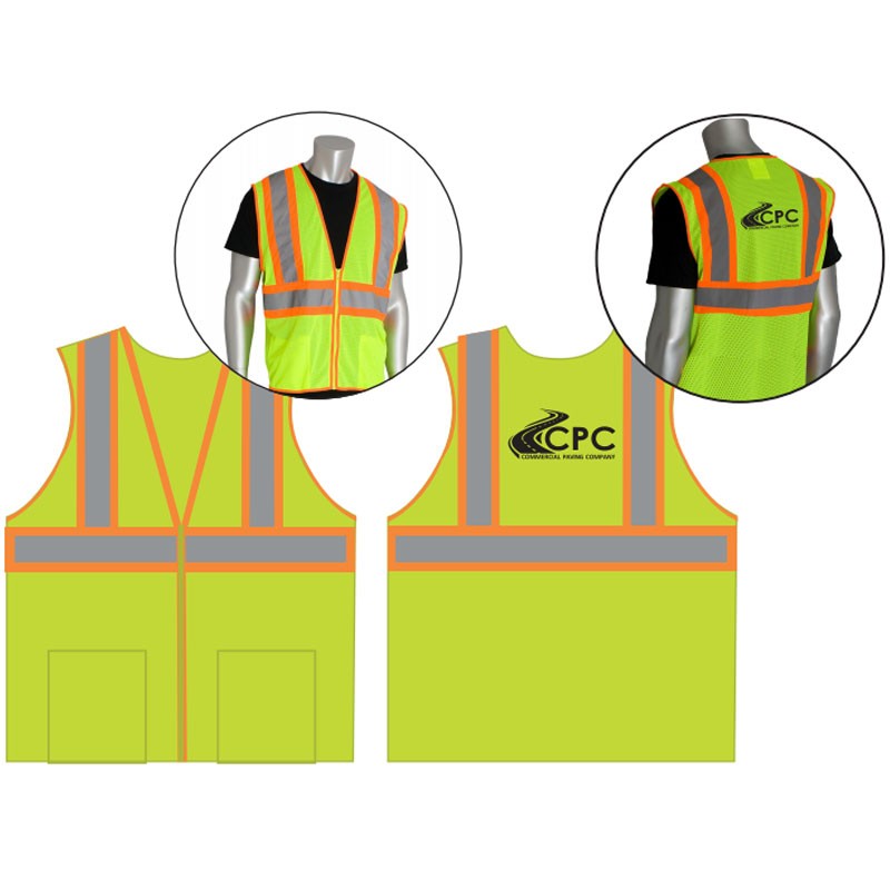 4-XL  CLS 2 ECON HI-VIS YEL 2-TONE VEST W/ ZIPPER CLOSURE   W/ CPC PAVING LOGO 1C-1L