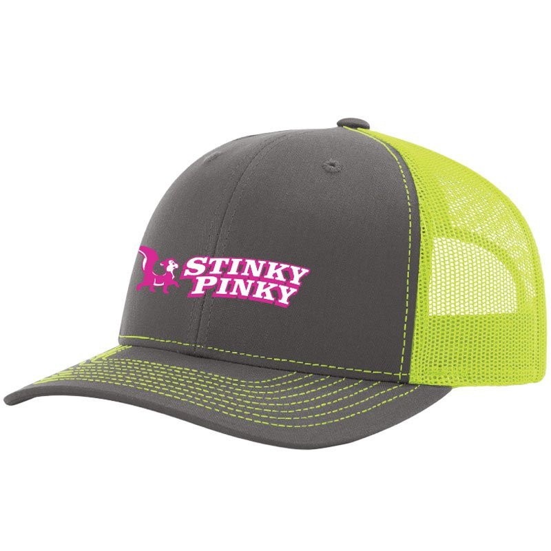 TRUCKERS CAP - CHARCOAL/HI-VIS YELLOWW/ STINKY PINKY LOGO 2C 1L
