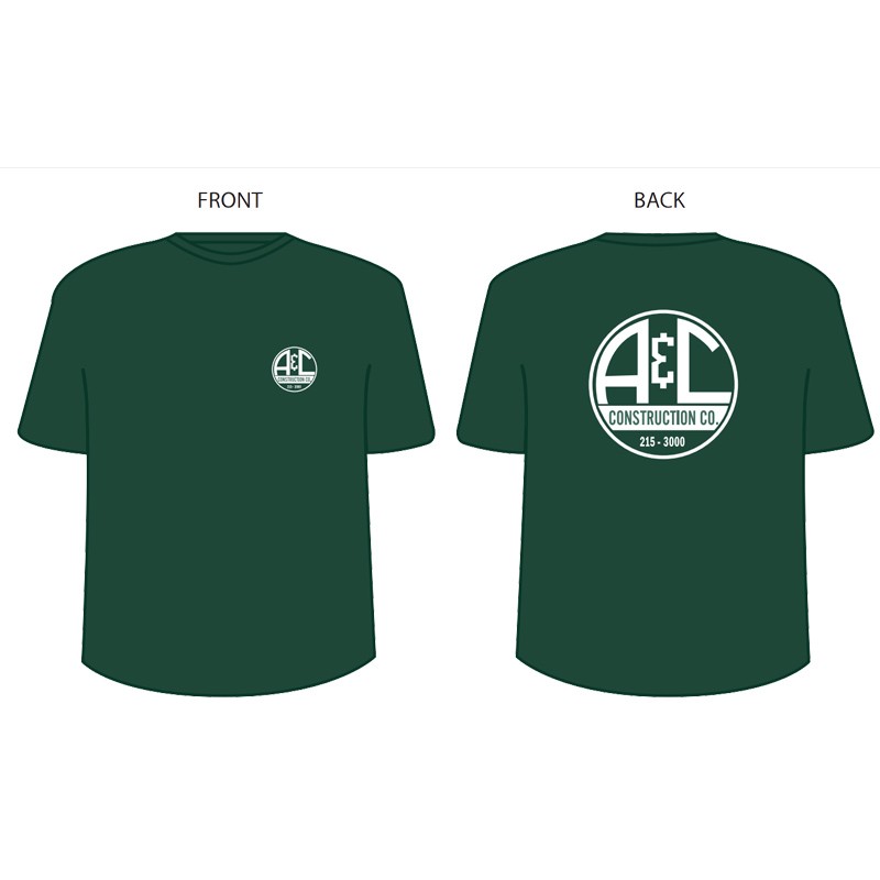 2-XL  NEW ERA® CREW TEE SHIRT DARK GREEN W/ A & C CONSTRUCTION LOGO (1C -2L)