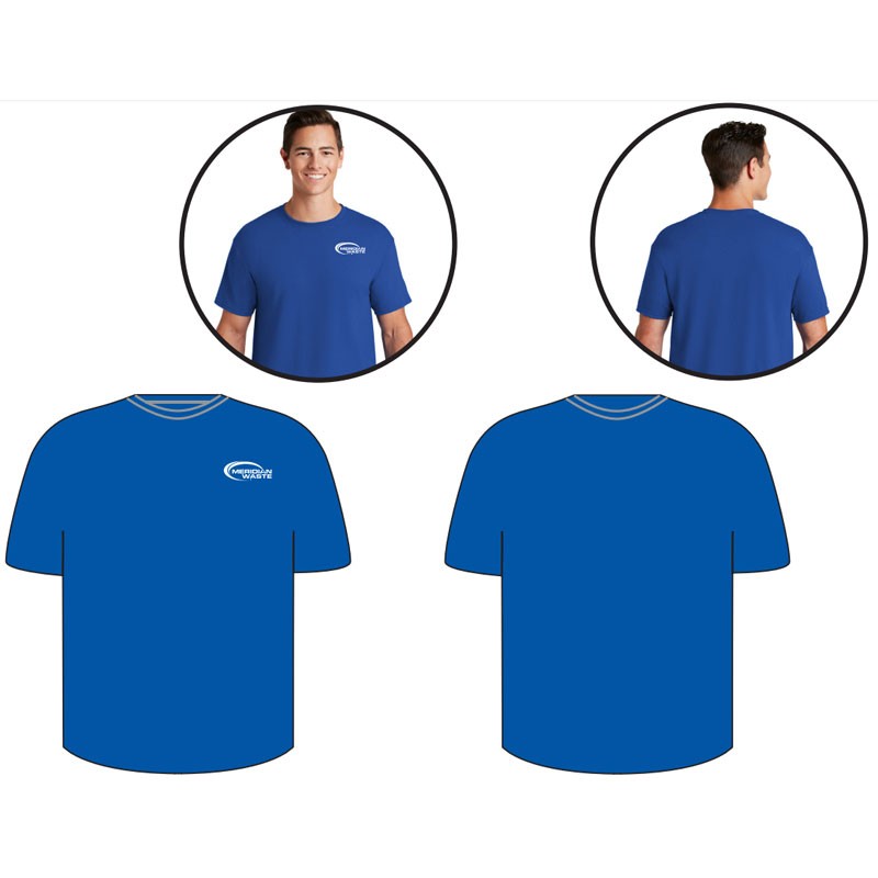 3-XL DRI-POWER® ACTIVE COTTON/POLY T-SHIRT ROYAL, BLUE  W/ MERIDIAN WASTE LOGO 1C-1L