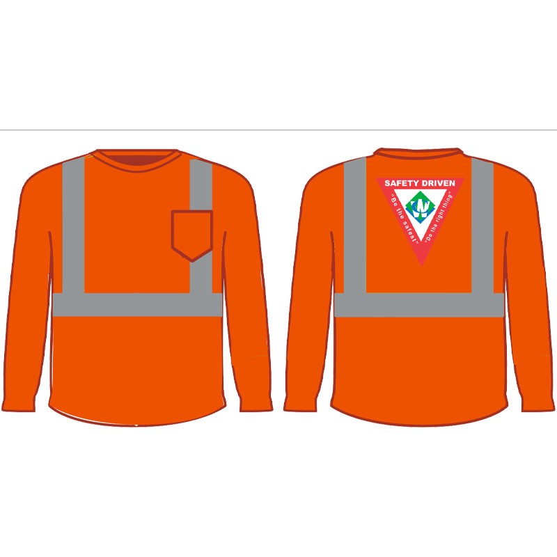 SM  LONG SLEEVE MESH T-SHIRT HI-VIS OR W/ WASTE CONNECTIONS LOGO 4C-1L