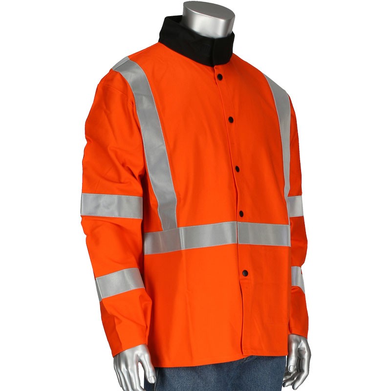 FR Cotton Welding Jacket w/ Reflective Striping, Hi-Vis Orange, 3-XL
