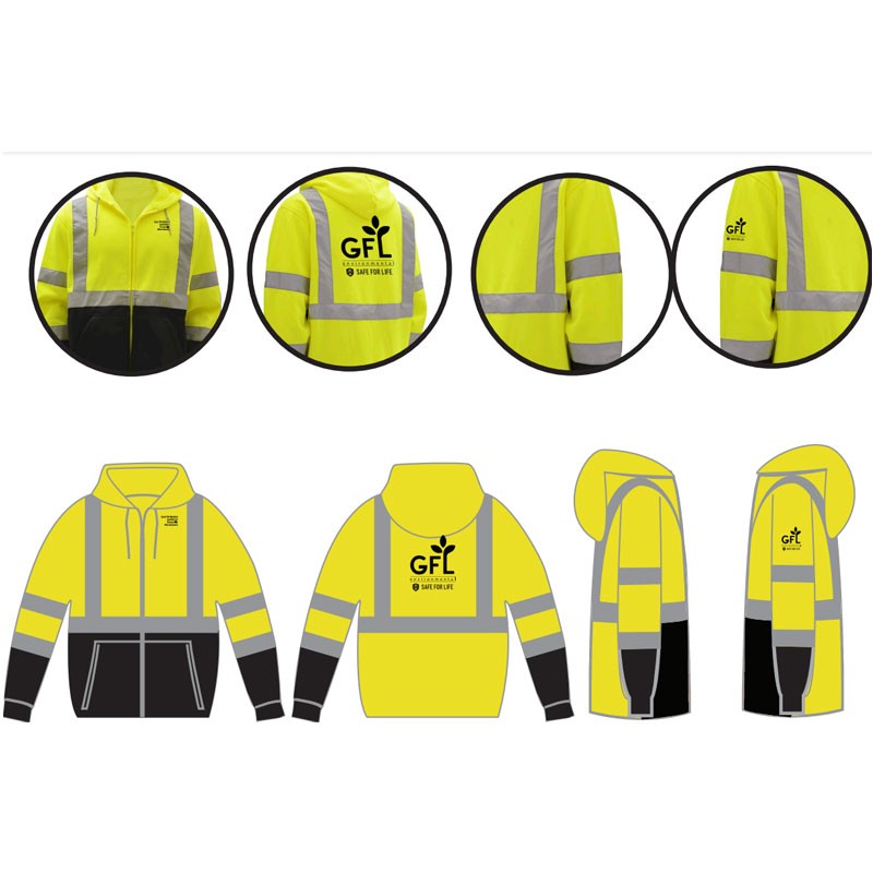 2X CLASS 3 HI-VIS YELLOW SWEATSHIRT W/ BLACK BOTTOM  W/ FULL ZIPPER  W/ GFL LOGO 1C-3L
