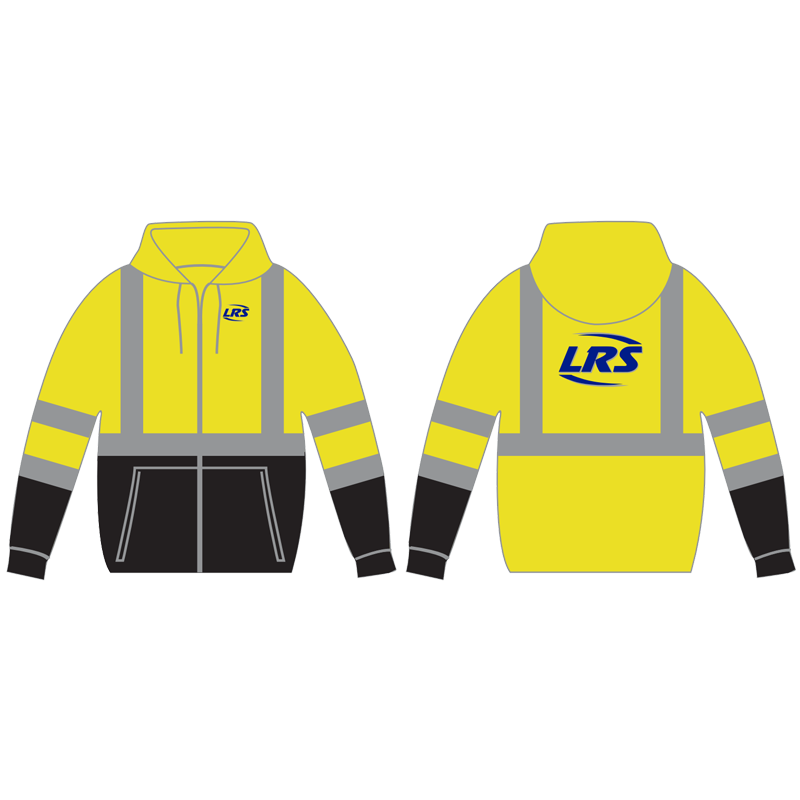 5XL CLASS 3 HI-VIS YELLOW SWEATSHIRT W/ BLACK BOTTOM W/ LAKESHORE RECYCLING SERVICES LOGO 2C 2L