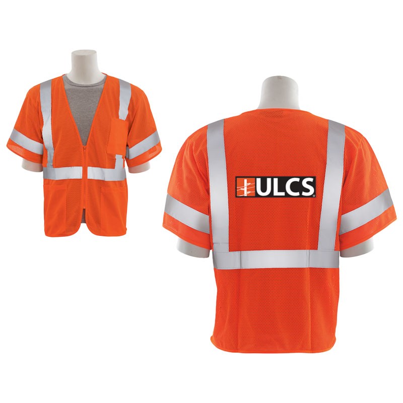 LG CLS-3 HI-VIS ORANGE SAFETY VEST MESH W/ ZIPPER CLOSURE W/ ULCS LOGO 3C 1L
