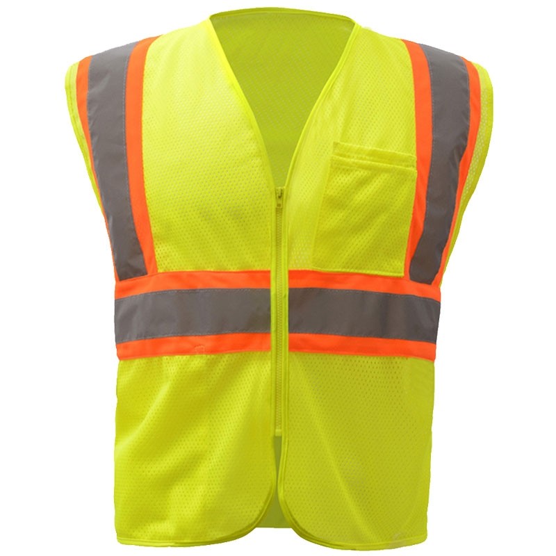 Class 2 Hi-Vis Yellow Two Tone Mesh Vest, Zipper Closure, Large