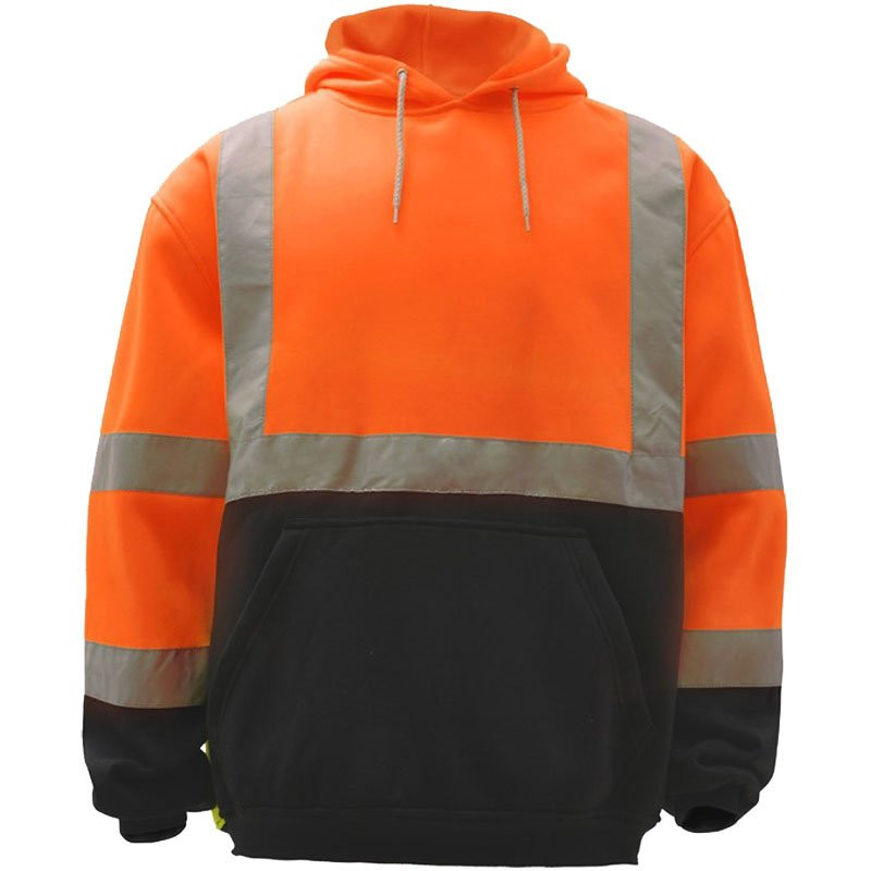 Class 3 Hi-Vis Orange Pullover Hooded Sweatshirt W/ Lower Pouch Pocket, Small