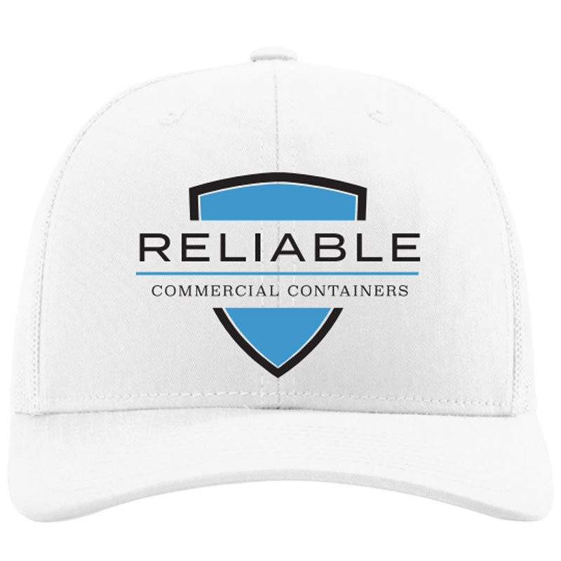 112 TRUCKER CAP WHITE W/ RELIABLECOMMERCIAL CONTAINERS LOGO 2C 1L