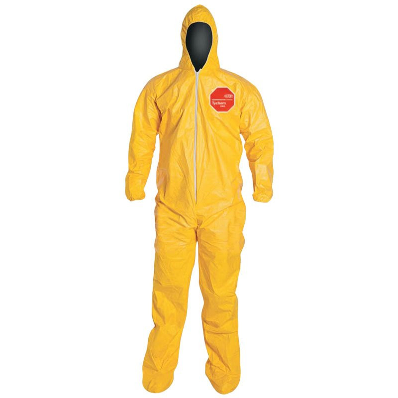 Dupont™ Tychem® 2000 Coveralls, with Hood, Serged Seams, & Boots, Medium