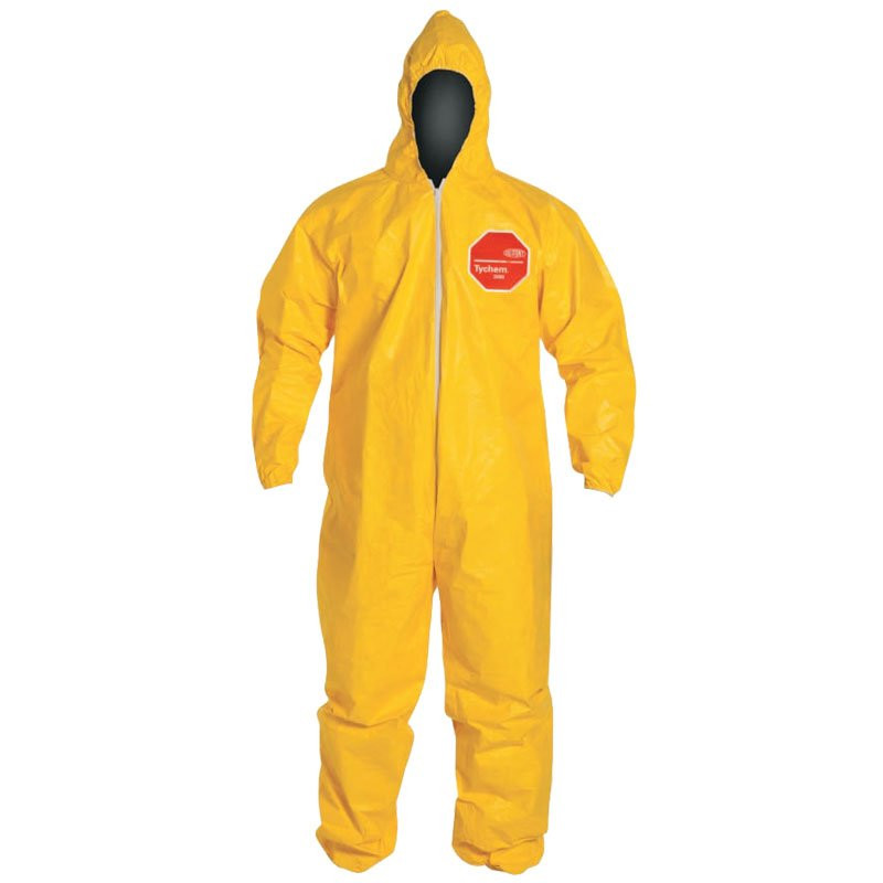 Dupont™ Tychem® 2000 Coveralls, with Hood, Elastic Wrist & Ankles, Serged Seams, Large