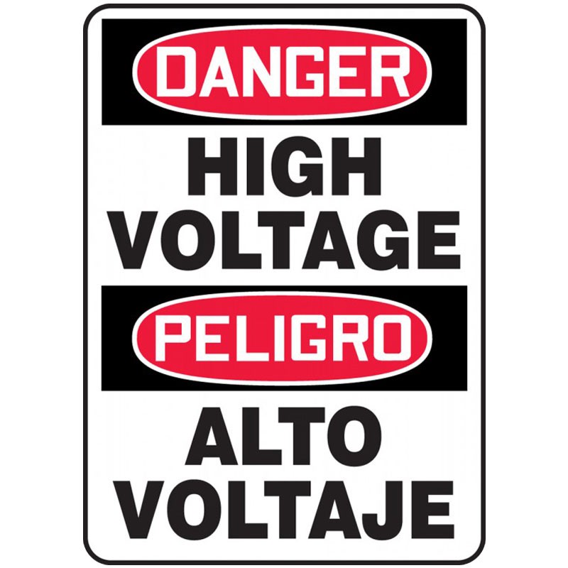 10" x 14" Danger High Voltage, Bilingual English/Spanish, Plastic Sign