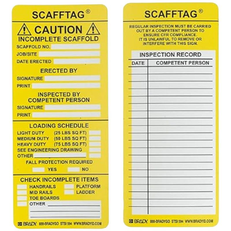 Yellow Caution Scaffold Tag, Plastic