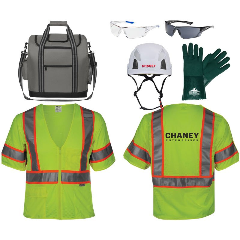 L CHANEY NEW HIRE KIT BAGW/ VEST, HARD HAT, GLOVES & SAFETY GLASSES