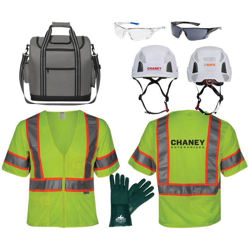 L CHANEY NEW HIRE KIT BAGW/ VEST, HARD HAT, GLOVES & SAFETY GLASSES