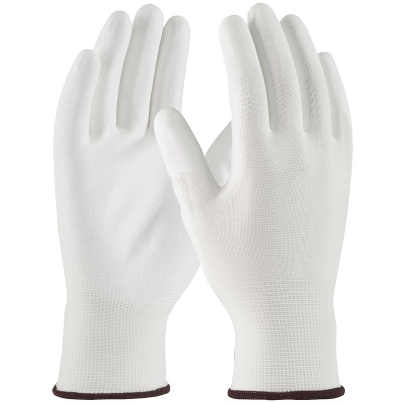 White Polyester Seamless Knit Glove, PU Coated Palm, X-Small