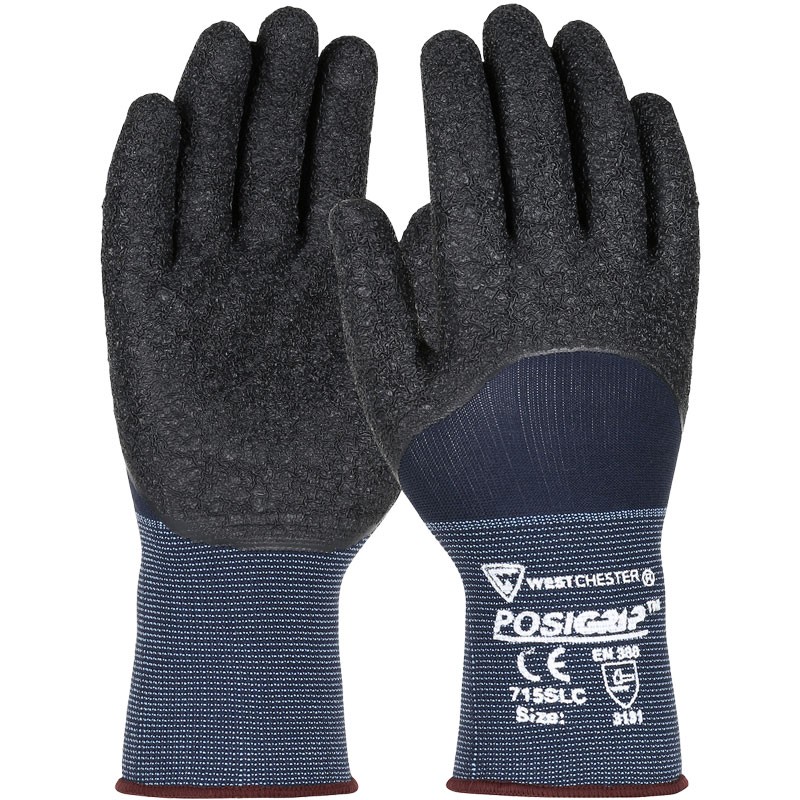 715SLC-M POSIGRIP BLACK CRINKLE LATEX 3/4 COATED BLUE NYLON GLOVES