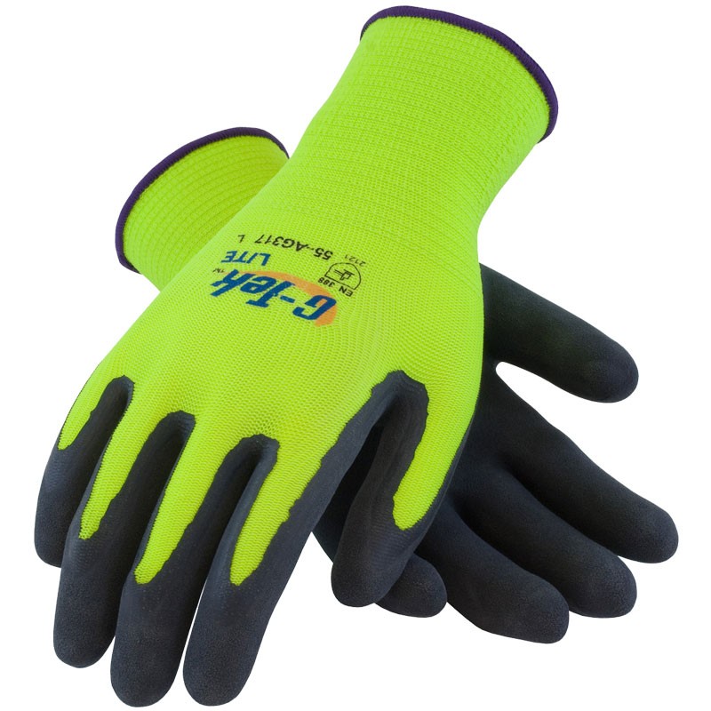 G-Tek® Lite™ Hi-Vis Yellow Glove,  Latex Coated MicroSurface Grip, Small