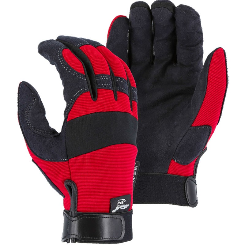 ARMORSKIN™ Hawk Mechanics Gloves, Red & Black, X-Large