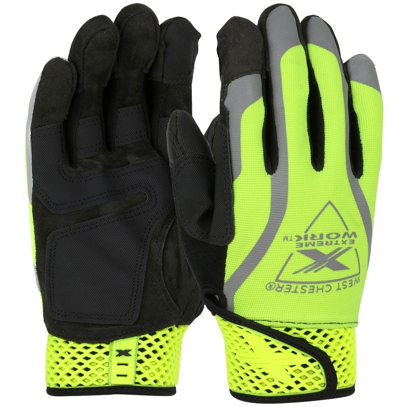 Viz-X™ Hi-Vis Yellow Mechanics Glove, Adjustable Closure, 2-XL