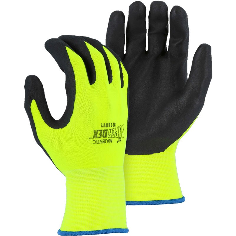 Hi-Vis Yellow Nylon Glove, Nitrile Foam Grip, Large