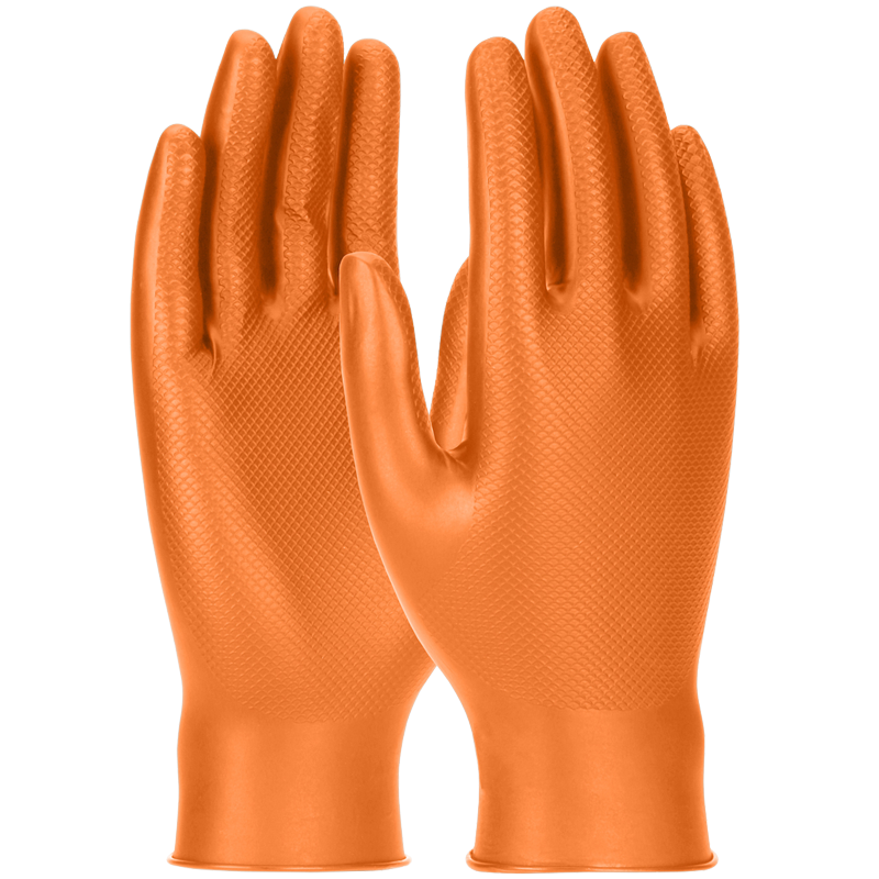 6 Mil Orange Disposable Nitrile Glove, Powder Free, Fish Scale Grip, 2X-Large