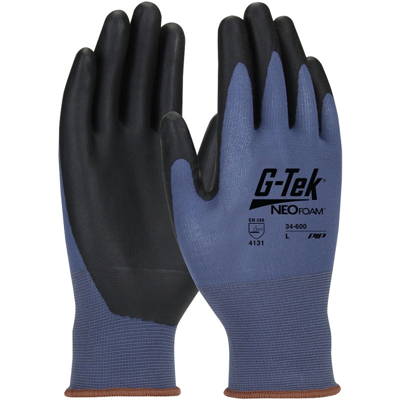 G-Tek® Blue Nylon Glove, Black NeoFoam® Coated Palm, Touchscreen Compatible, Large