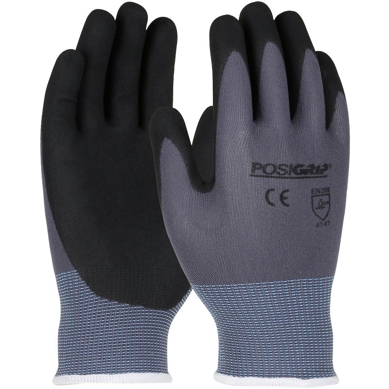 15 Gauge Gray Nylon Glove, Black Nitrile Foam Grip, Large
