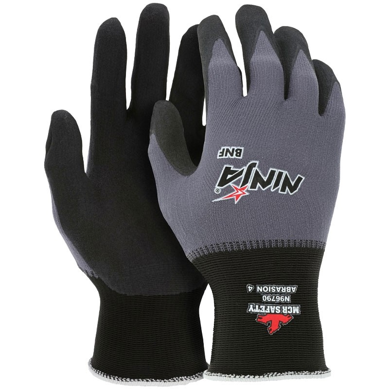 15 Gauge Gray Nylon Glove, Nitrile Foam Grip, Touchscreen Compatible, 2-XL