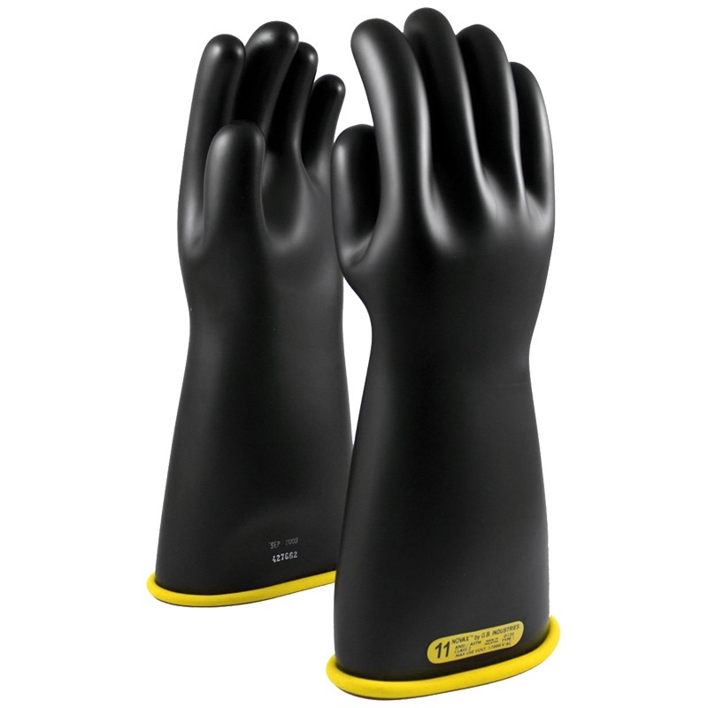 155-2-16 Novax® Class 2 Rubber Insulating Glove w/ Yellow Straight Cuff - 16", Black, Size 10