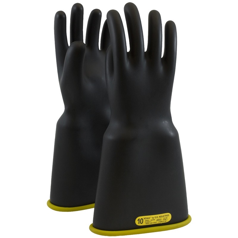 154-2-16 Novax® Class 2 Rubber Insulating Glove w/ Yellow BELL Cuff - 16", Black, Size 11