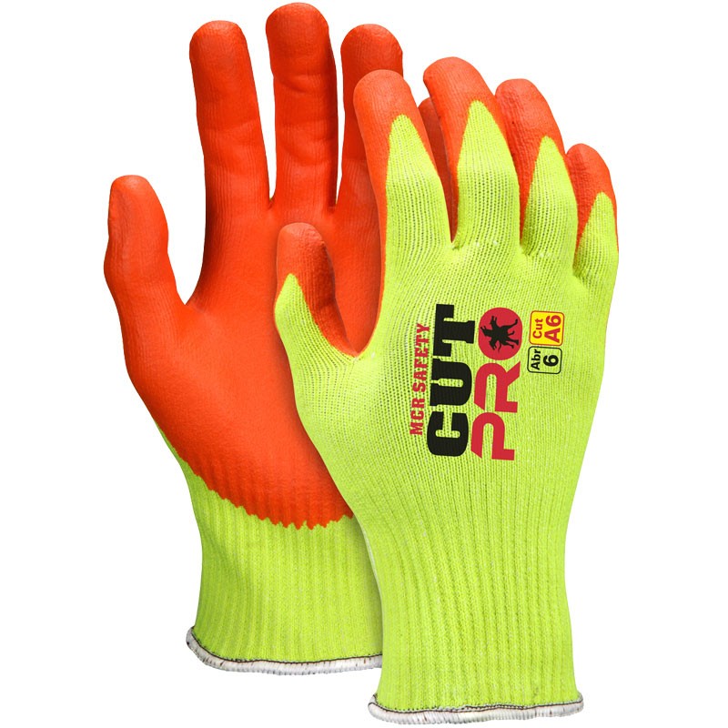 MCR Safety Cut Pro® HyperMax™ High Visibility Shell, Nitrile Foam Coated Palm and Fingertips, Medium