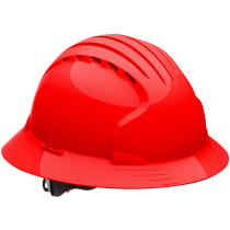 JSP® Vented Full Brim Wheel Ratchet Hard Hat, Red