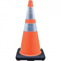 Orange Traffic Cone, Reflective Collars, Black Base, 10 lbs. 28"