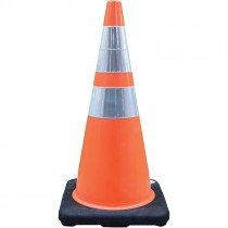 Orange Traffic Cone, Reflective Collars, Black Base, 10 lbs. 28"