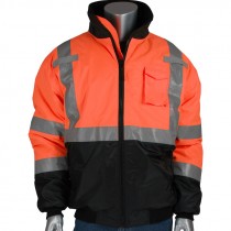 Class 3 Black Bottom Bomber Jacket, Fixed Liner, Hi-Vis Orange, Large