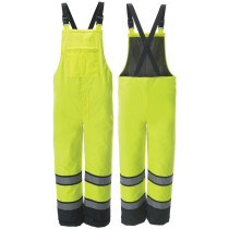 Class E Insulated Winter Bib Overalls, Segmented Reflective, Black Trim, 4 Pockets, Hi-Vis Yellow, 2-XL
