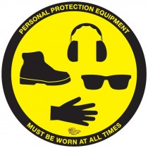 Mighty Line® Floor Sign, PPE Required, Black/Yellow, 24"