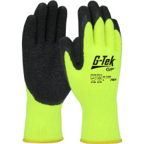 Hi-Vis Seamless Knit Acrylic Glove with Black Rubber Coated Palm & Fingers, Small