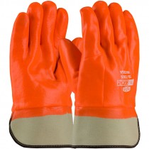Premium Insulated Jersey Glove, Fully Dipped Hi-Vis Orange PVC Coat, Smooth Finish, Safety Cuff, Universal Size