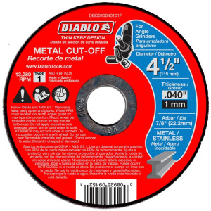 DBD045040115F Diablo 4 1/2 X .040 X 7/8 Diablo Cut Off Wheel Type-1, 15 PACK