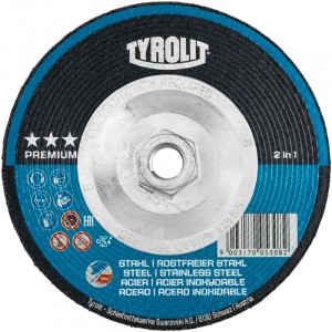 9" x 1/4" x 5/8-11" A24Q-BFX Type 27 Premium 2-in-1 Grinding Wheel (Max RPM: 6,650)