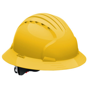JSP® Non-Vented Full Brim Wheel Ratchet Hard Hat, Yellow