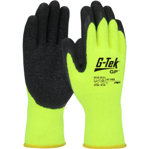 Hi-Vis Seamless Knit Acrylic Glove with Black Rubber Coated Palm & Fingers, Small