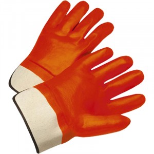 Safety Orange PVC Coated Gloves, Insulated, w/ Rubberized Safety Cuff - Large